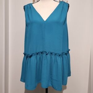 Loft Teal Sleeveless Ruffle Top Sz XL